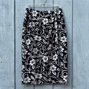 Spenser Jeremy 100% Silk Midi Skirt Floral Print Black‎ White Pencil Career